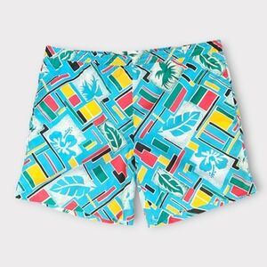 Hugo Valentino Swim Trunks Mens 1X Blue Multicolor 90s Tropical Retro Resortwear